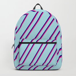 [ Thumbnail: Powder Blue, Dark Blue, and Deep Pink Colored Stripes/Lines Pattern Backpack ]