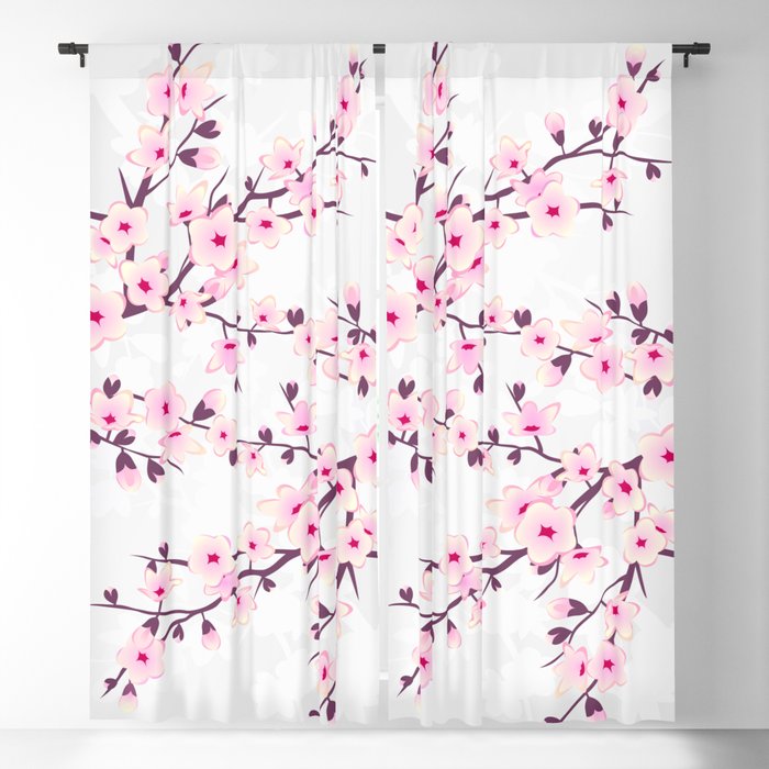 Cherry Blossoms Pink Gray Asiastyle Blackout Curtain by Nina Baydur ...