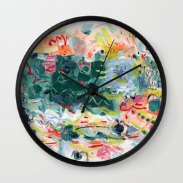 "Jitter" Mixed Media Wall Clock | Organicshapes, Abstractpainting, Acrylic, Painting, Cosmos, Joyful, Modern, Kids, Mixedmedia, Aqua 