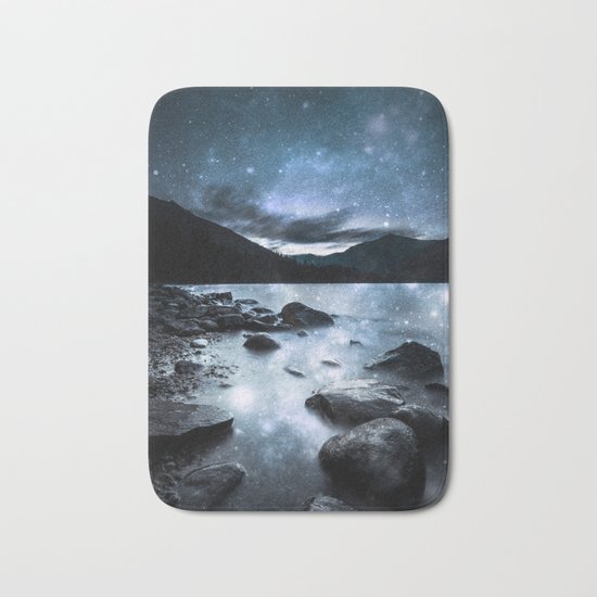 Magical Mountain Lake Steel Blue Gray Bath Mat