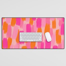 Abstract, Paint Brush Effect, Orange and Pink Desk Mat