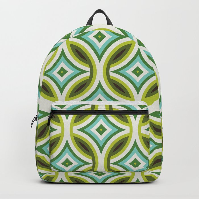 Green, Turquoise & Brown Circular Geometric Retro Pattern Backpack