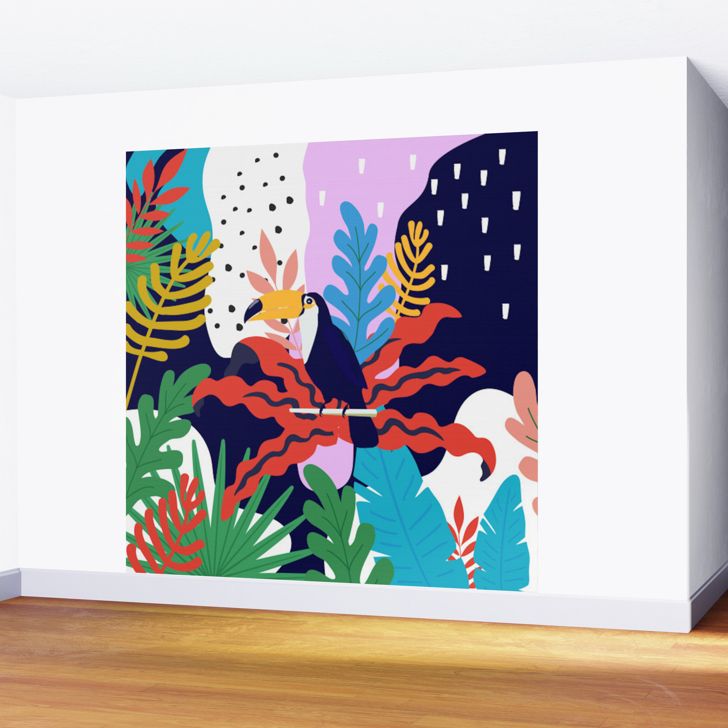 Abstract Tropical Jungle And Toucan Bird Pattern Wall Mural By