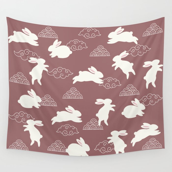 Oriental Rabbit Pattern Wall Tapestry