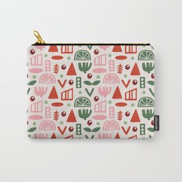 Holiday Folk Abstract Christmas Shapes Block Print Geometric Green Red Pink White Carry-All Pouch