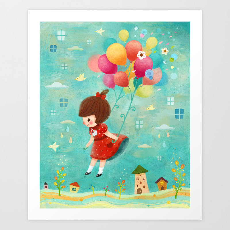 The Girl Holding A Balloon Art Print By Bonnyart Society6