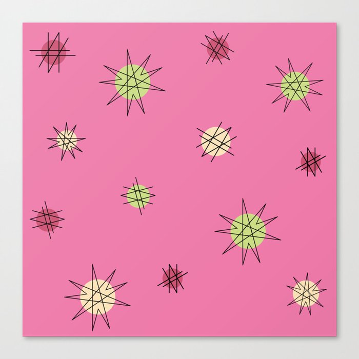 Atomic Age Starburst Planets Bright Pink Red Lime Green Canvas Print