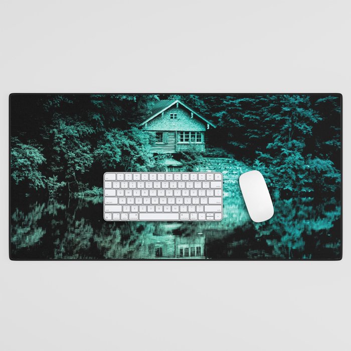 lake house turquoise tinted aesthetic landscape art altered photography Desk Mat