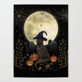 The Black Cat on Halloween Night Poster