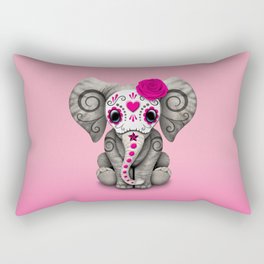 Pink Day of the Dead Sugar Skull Baby Elephant Rectangular Pillow