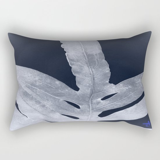 Green Fern Silver Black Rectangular Pillow
