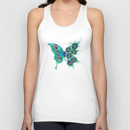 Butterfly with Green Peacock Feathers Unisex Tank Top