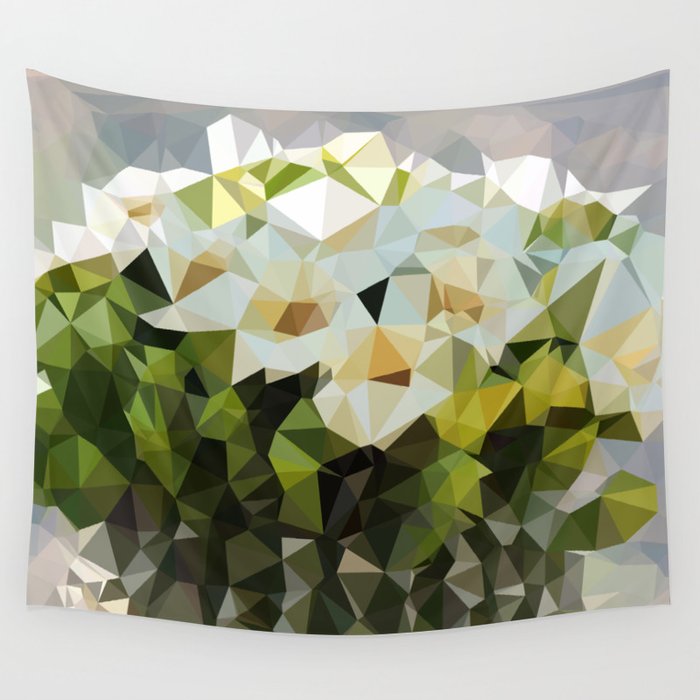 Saguaro Cactus Flowers Low Poly Geometric Triangles Wall Tapestry