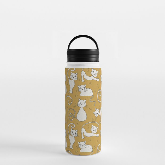 Mustard yellow and off-white cat pattern Water Bottle