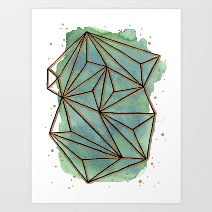 Abstract Geometric With Watercolor Background Art Print By