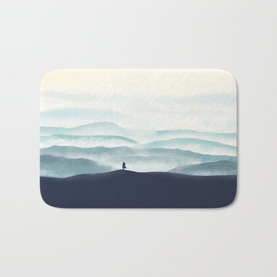 Girl looks at the mountains Bath Mat