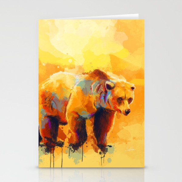 Bear Dream Colorful Grizzly Bear Digital Art Stationery Cards By Floartstudio