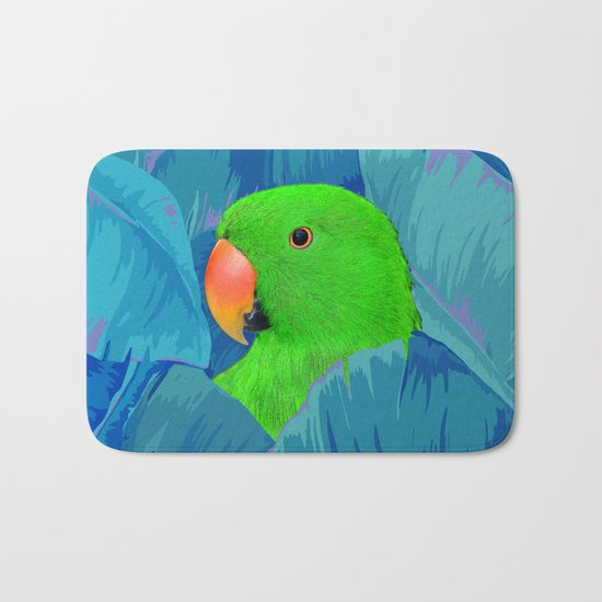 Parrot with banana leaves Bath Mat