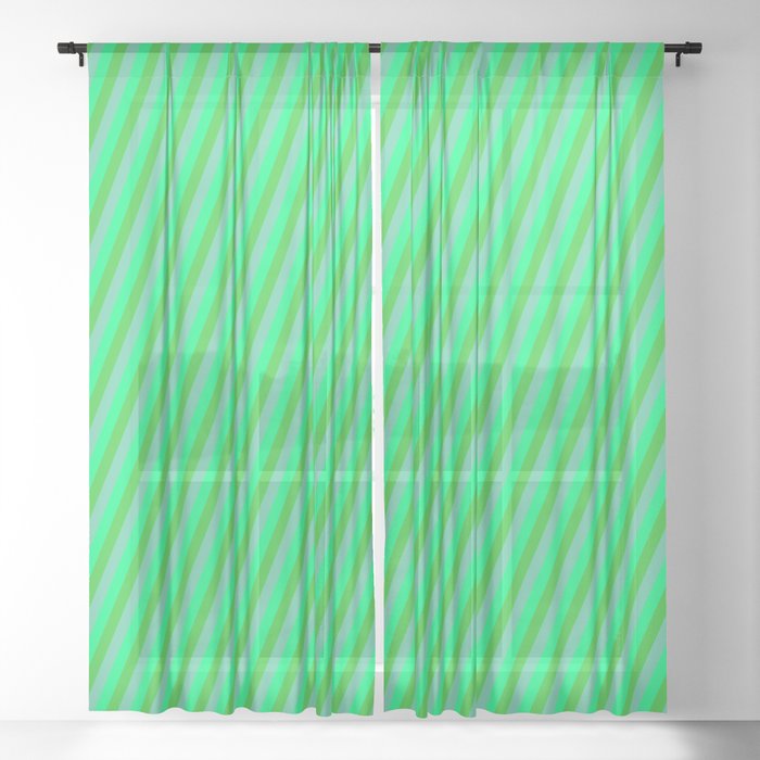 Aquamarine, Green & Lime Green Colored Lines/Stripes Pattern Sheer Curtain