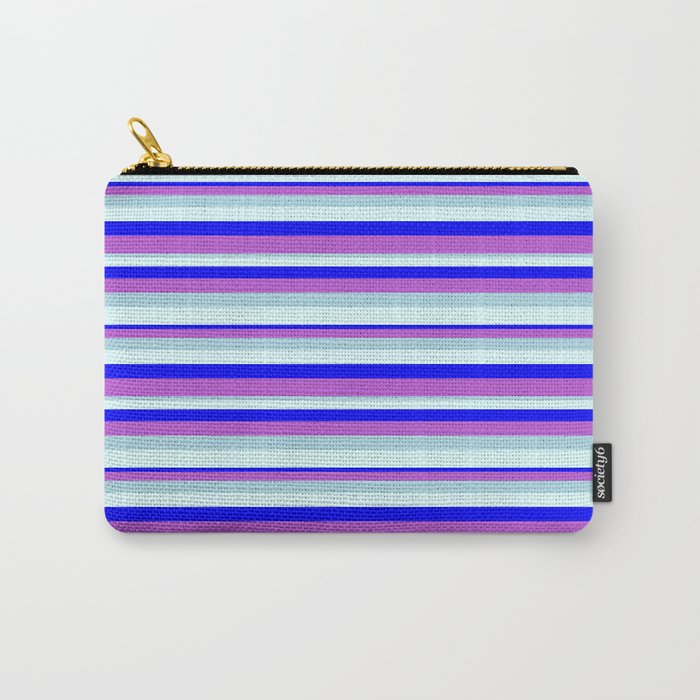 Blue, Orchid, Light Blue & Light Cyan Colored Pattern of Stripes Carry-All Pouch