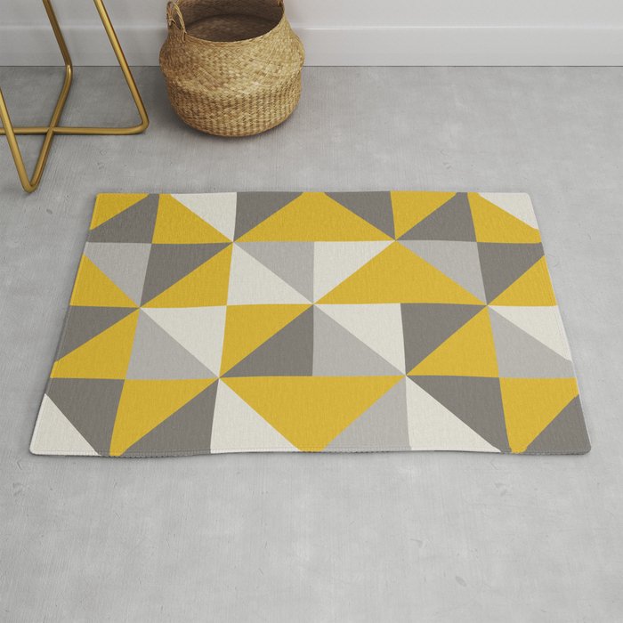 Retro Triangle Pattern in Yellow and Grey Rug