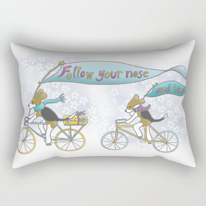 'Follow Your Nose ... and Heart' Beagles on Bicycles Rectangular Pillow