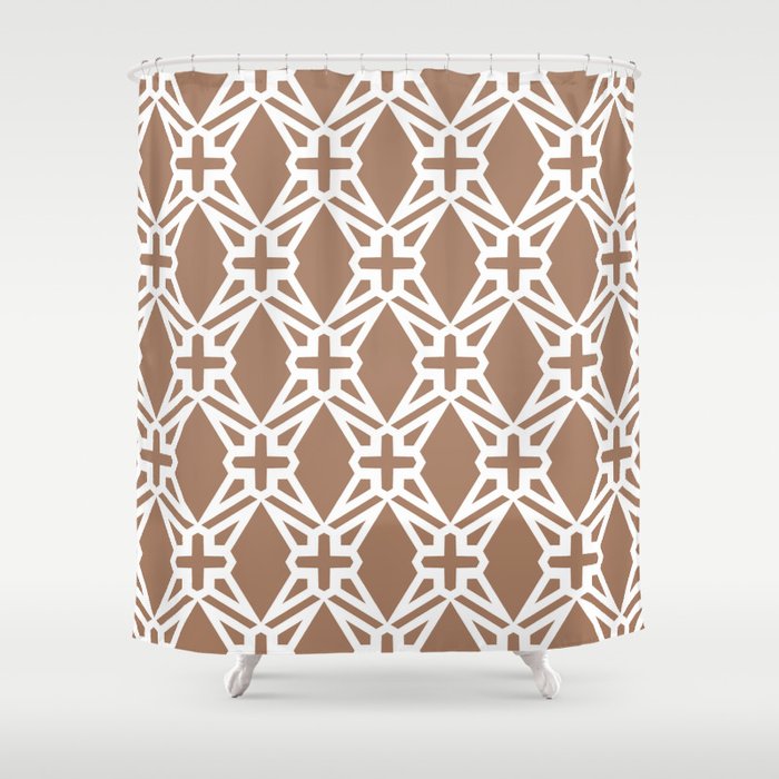 Brown and White Geometric Shape Tile Pattern - 2022 Color of the Year Rustic Oak 2007-7B Shower Curtain