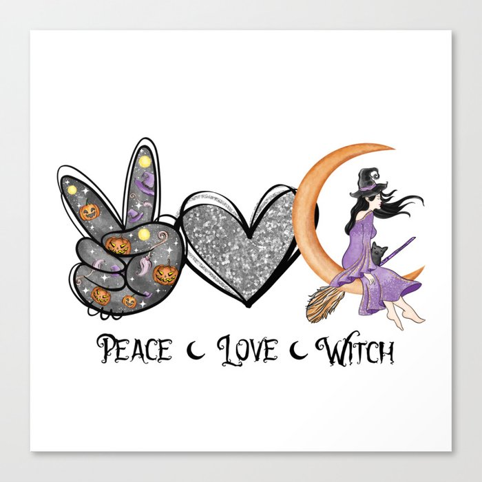 Peace love witch cat halloween design Canvas Print