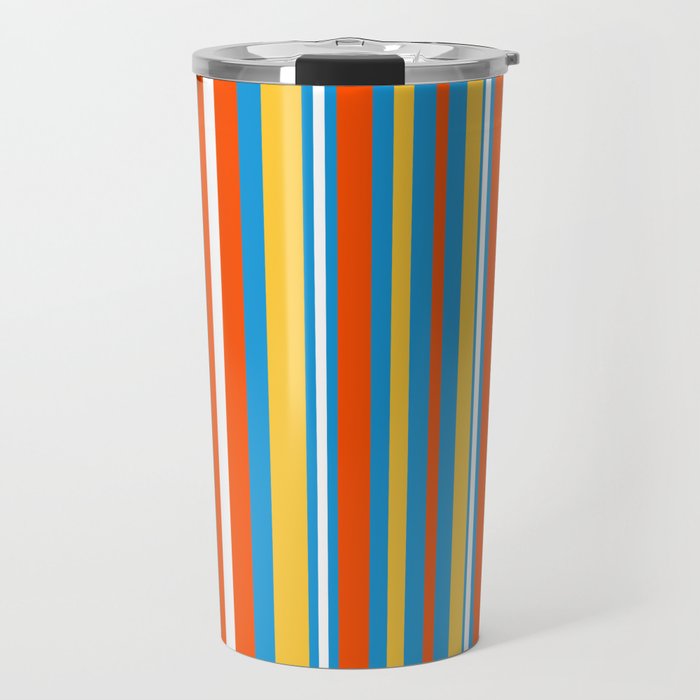 Retro Modern Vertical Stripe Pattern Orange Blue Yellow White Travel Mug