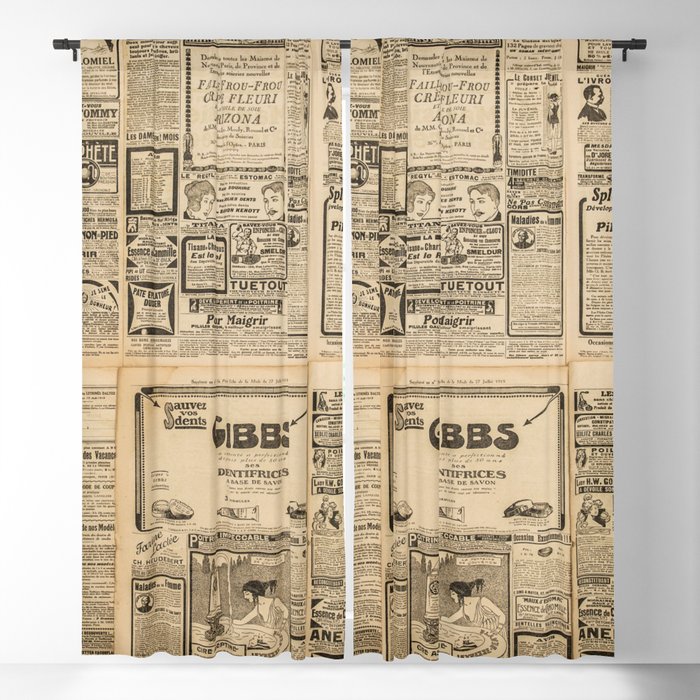 Used paper background. Old newspaper page with vintage advertising Blackout Curtain