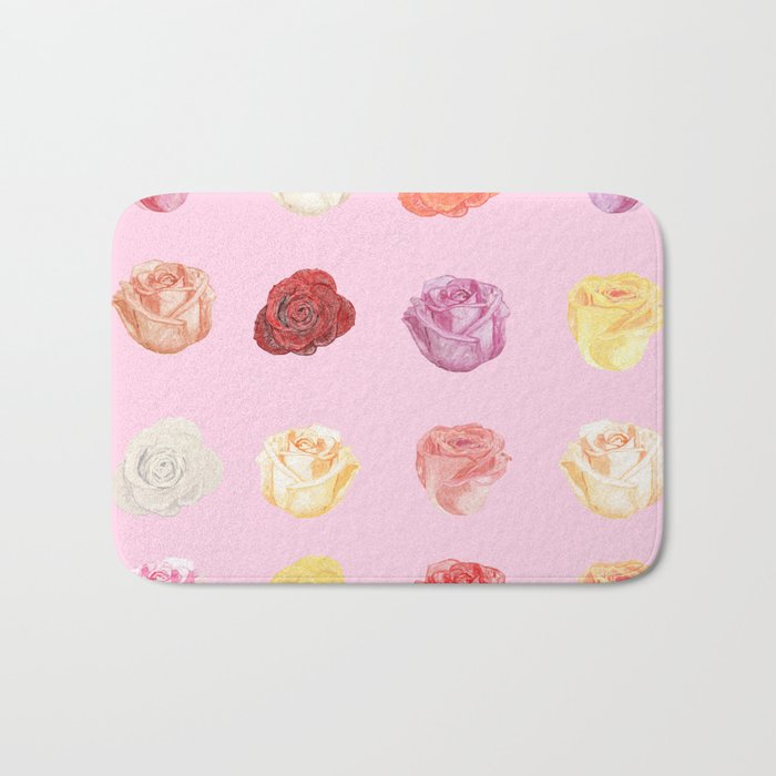 Pink Rose Flowers Bath Mat by NewburyBoutique | Society6