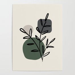 Cream Beige Green Gray Modern Midcentury Botanical Leaf Plant Shape Graphic Design Pairs 2023 COTY Poster