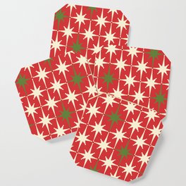 Atomic Age Christmas Starbursts - Midcentury Modern Xmas Holiday Pattern Cream Green Red Coaster