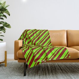 [ Thumbnail: Maroon and Green Colored Striped/Lined Pattern Throw Blanket ]
