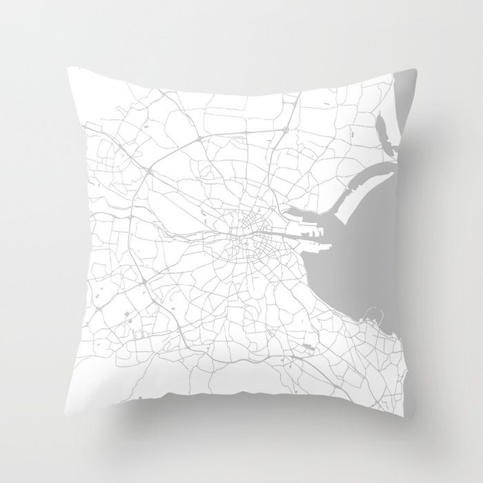 White On Light Grey Dublin Street Map Throw Pillow By Mapmaker White On Light Grey Dublin Street Map Throw Pillow