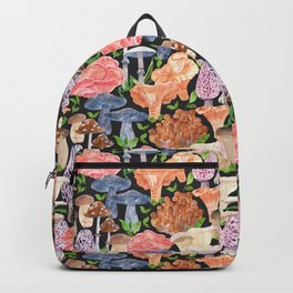 Mushrooms Watercolor (Dark BG) Backpack | Kromorebistudio, Shroom, Fungi, Shrooms, Food, Mushroom, Hand Painted, Kromorebi, Earth, Woods 