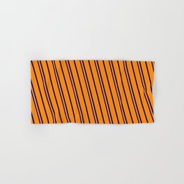 [ Thumbnail: Dark Orange & Dark Blue Colored Pattern of Stripes Hand & Bath Towel ]