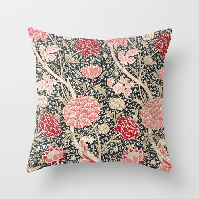Vintage William Morris Cray Pink Floral Throw Pillow