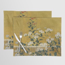 Red and White Chrysanthemums Vintage Japanese Gold Leaf Screen Placemat