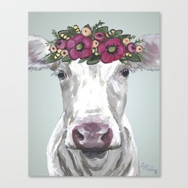 Flower Crown Cow Cute Cow Art Farm Animal Painting Canvas Print