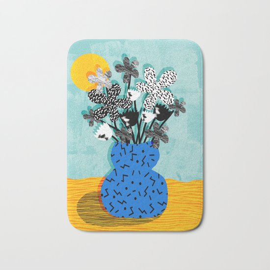 Fave - memphis throwback retro still life flower vase with floral bouquet abstract Bath Mat