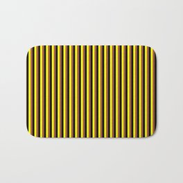 [ Thumbnail: Yellow, Black, and Sienna Colored Pattern of Stripes Bath Mat ]