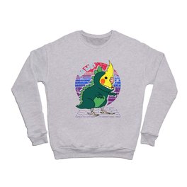 Aesthetic Vaporwave Cockatiel Dinosaur Doodle Crewneck Sweatshirt