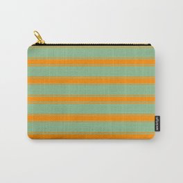 [ Thumbnail: Dark Sea Green & Dark Orange Colored Stripes/Lines Pattern Carry-All Pouch ]