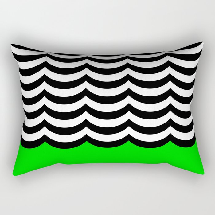 Black and white waves with green accent Rectangular Pillow