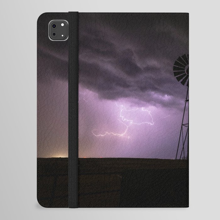 Lightning and Thunder - Storm Clouds Over an Old Windmill on a Stormy Night in Oklahoma iPad Folio Case