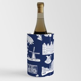  Netherlands Toille de Jouy pattern in Delft Blue background Wine Chiller