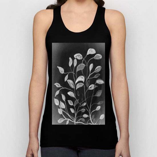 Red and Green Leaves! Monochrome Black and White and Grey Unisex Tank Top