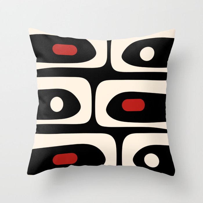 Retro Piquet Mid Century Modern Abstract Pattern in Black, Red, and Almond Cream Throw Pillow