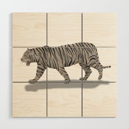 digital painting of a white tiger walking and roaring Wood Wall Art